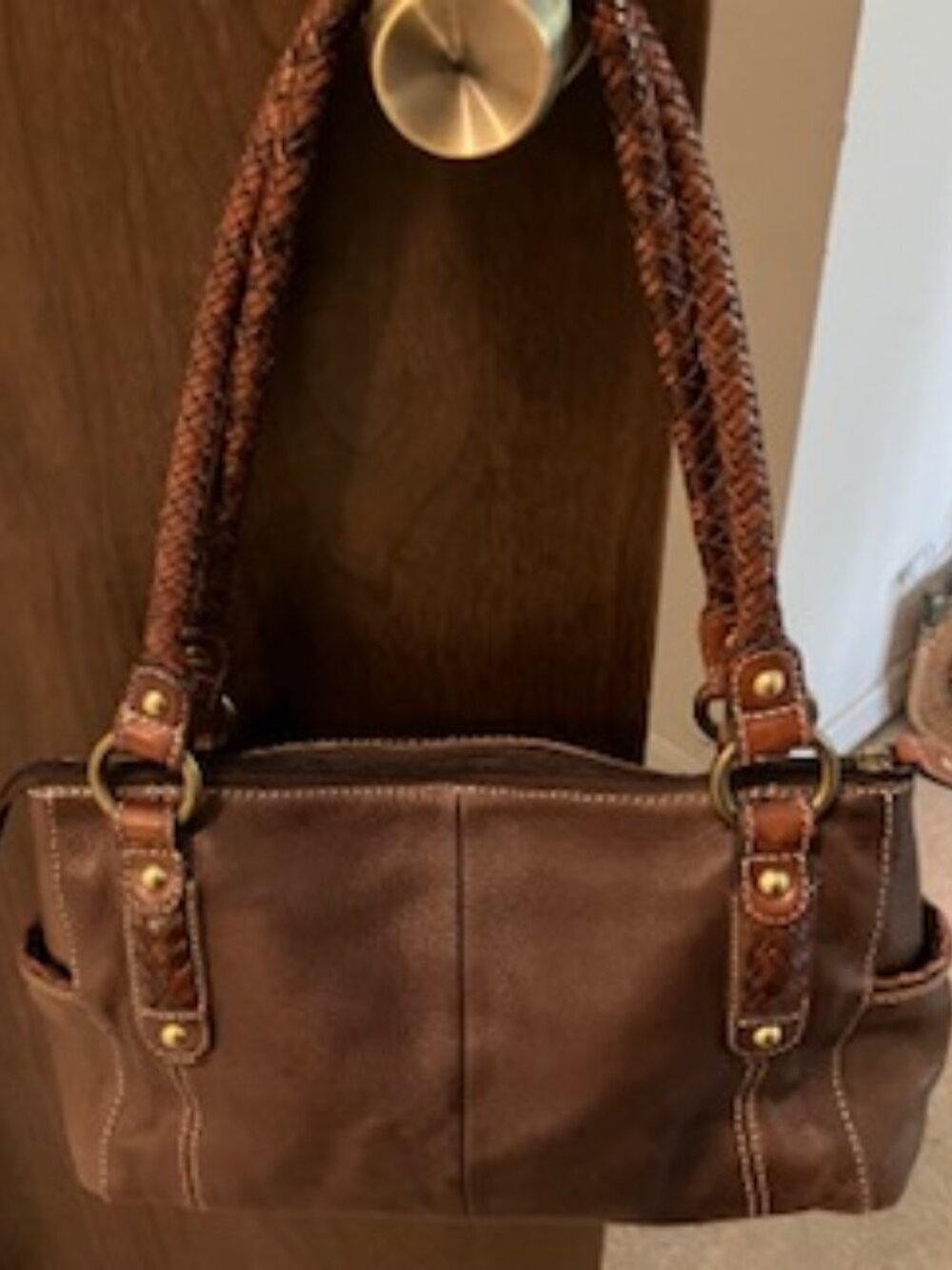 Vintage Fossil Leather Bag with Braided Leather Straps - Picture 4 of 14